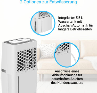 KLAMER Luftentfeuchter elektrisch 25L, 195m³ Luftumwälzung pro Stunde, 420W starker Raumentfeuchter,