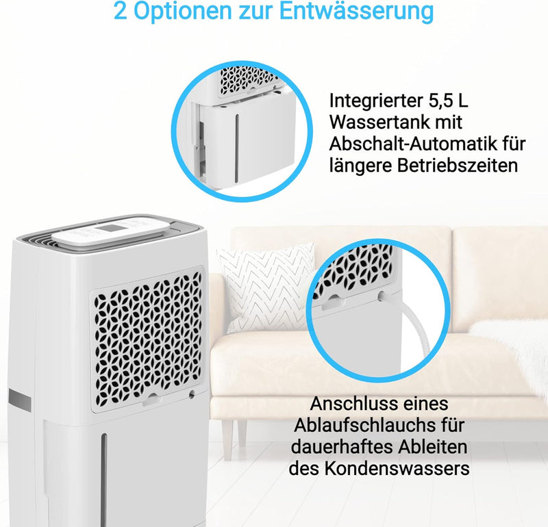 KLAMER Luftentfeuchter elektrisch 25L, 195m³ Luftumwälzung pro Stunde, 420W starker Raumentfeuchter,