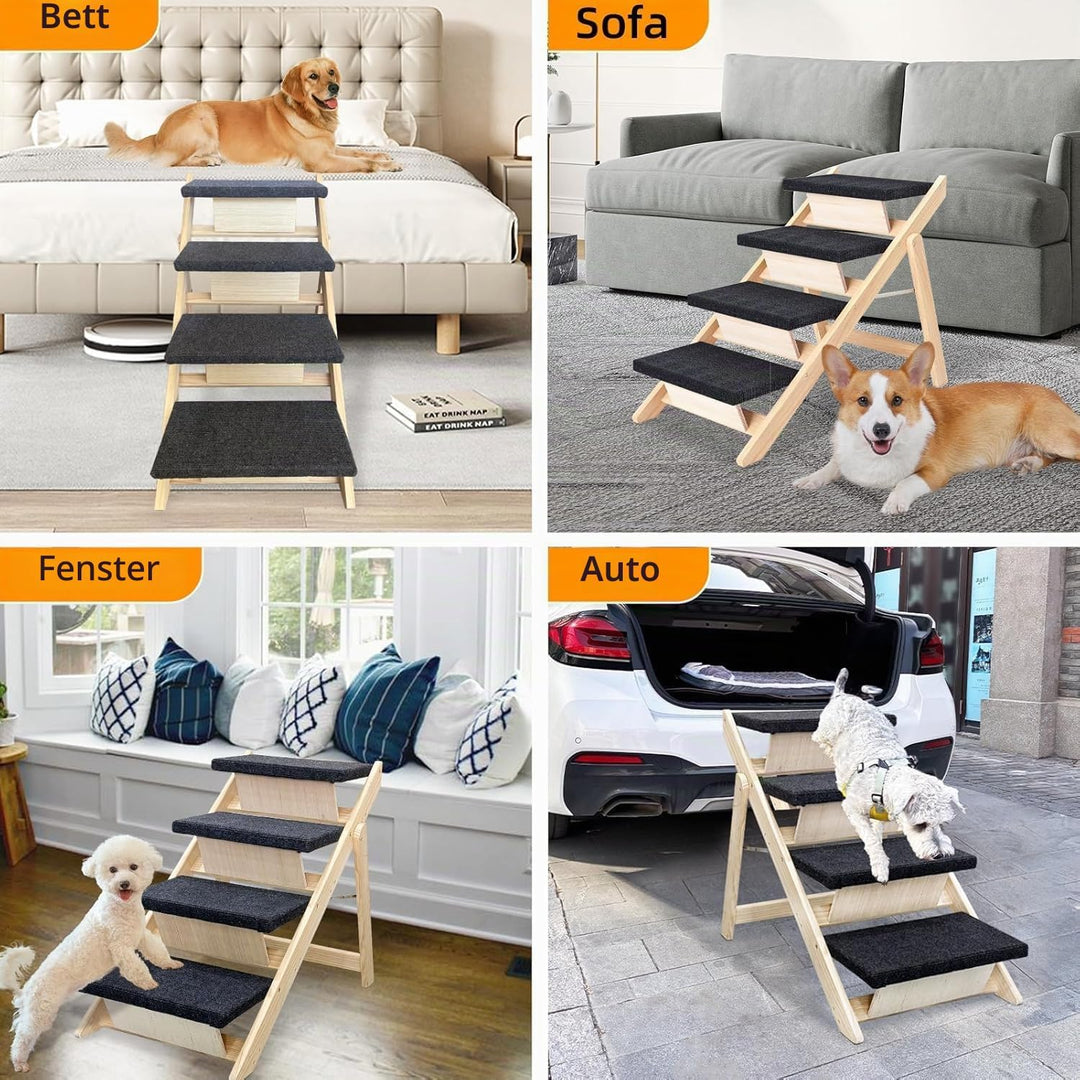 Holz-Hundetreppe & Rampe 2-in-1, Klappbar und Tragbar für Kleine und Mittelgrosse Hunde sowie Katzen
