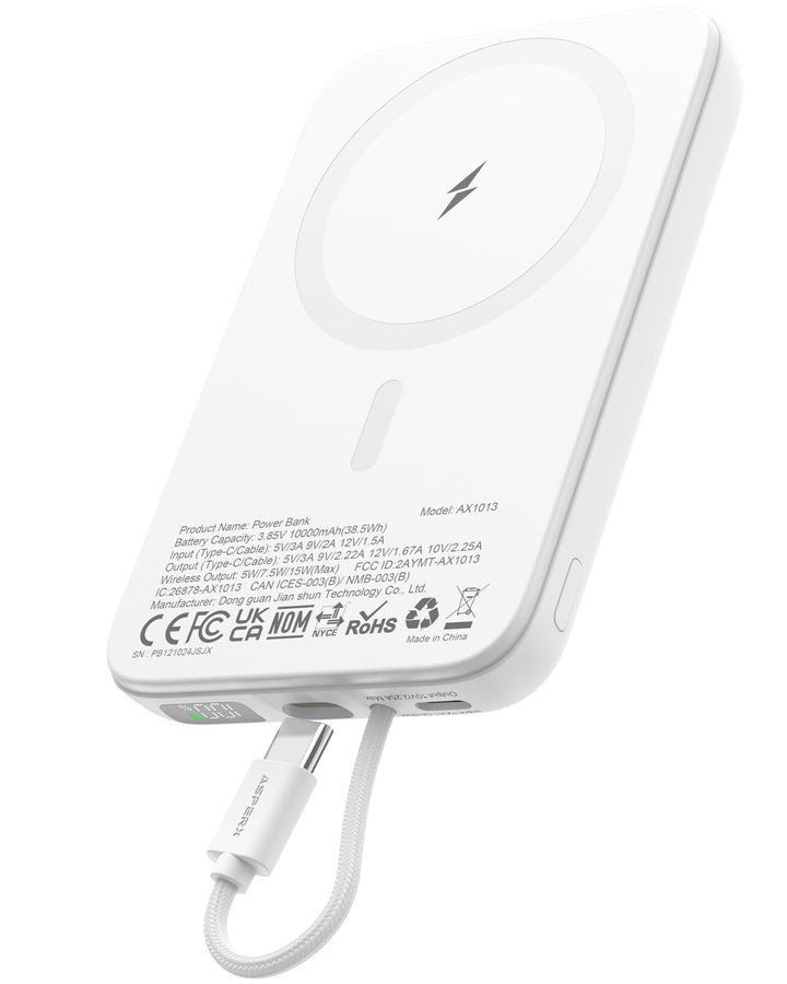 AsperX PD 22.5W 10000mAh Magnetische Powerbank für MagSafe | Mit USB-C Kabel,LED-Display,Portable Sl
