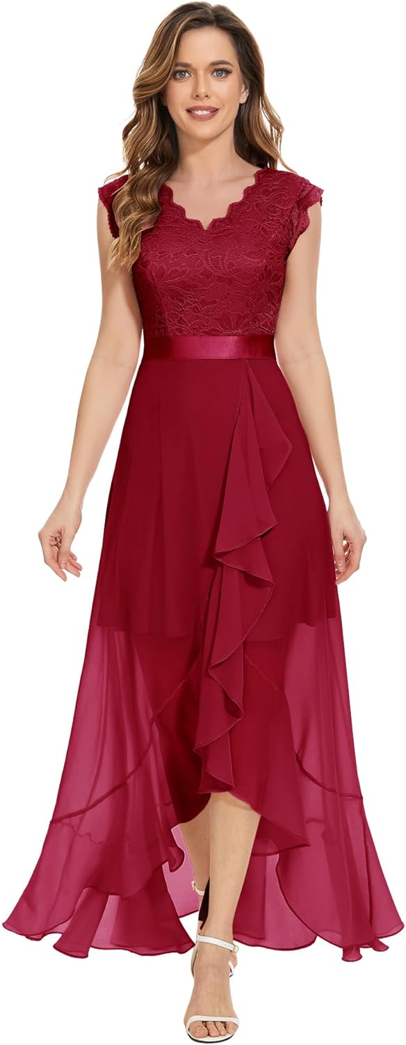 Dressystar Damen Elegant Abendkleider Hochzeit V-Ausschnitt Cocktailkleid Maxi Vokuhila Brautjunferk