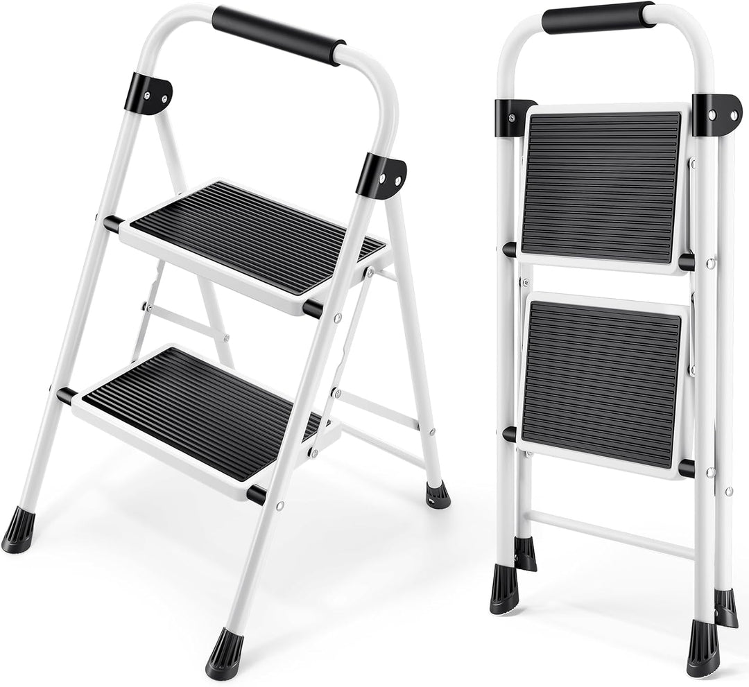 KINGRACK 2 Stufen Leiter, Trittleiter mit Handläufen, Stufenleiter, Klappleiter Tritthocker, Klapptr