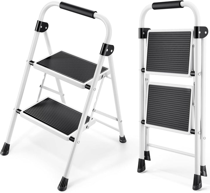 KINGRACK 2 Stufen Leiter, Trittleiter mit Handläufen, Stufenleiter, Klappleiter Tritthocker, Klapptr