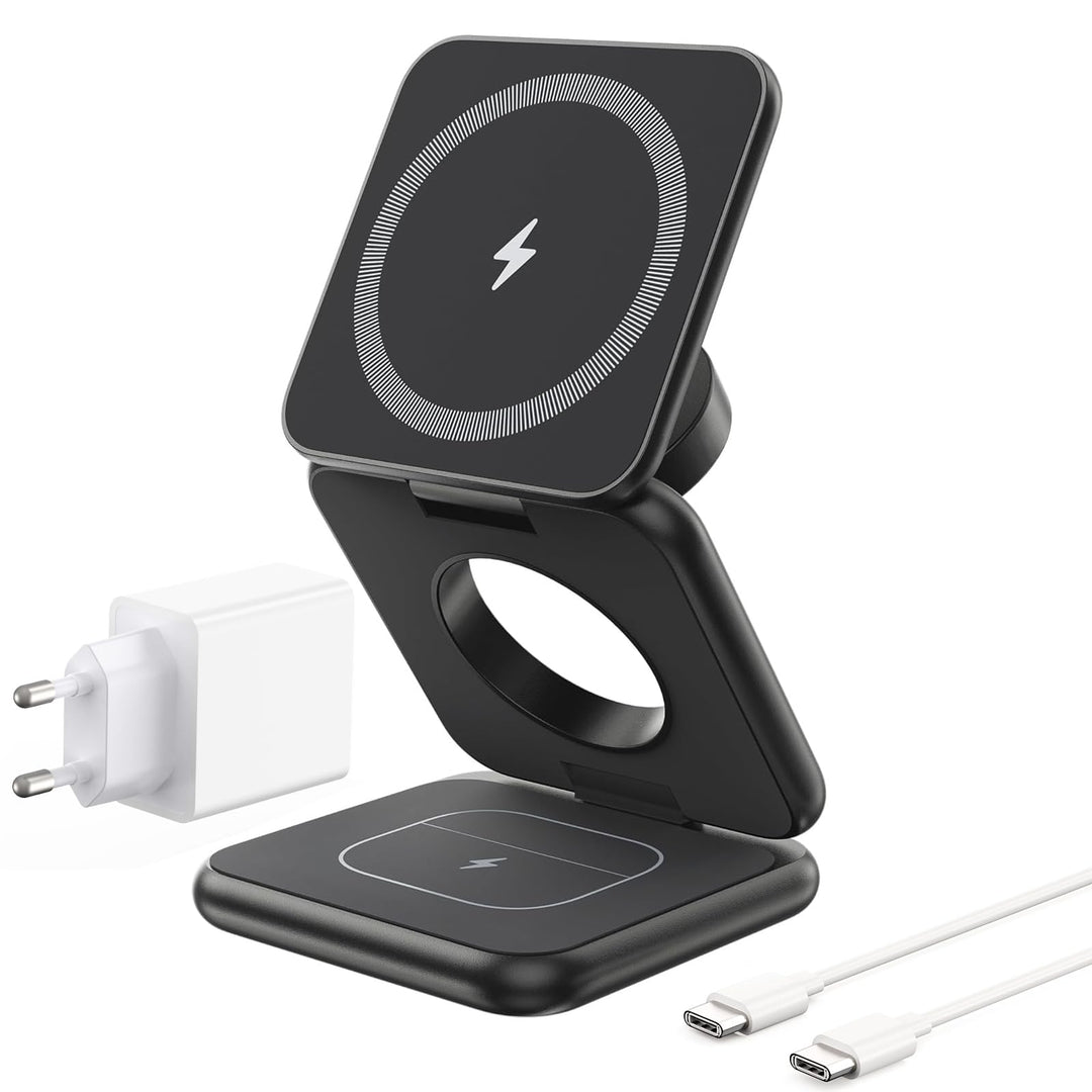 KU XIU X40 Induktive Ladestation 3 in 1 – Magnetisches Kabelloses Ladegerät, Faltbares Reiseladegerä