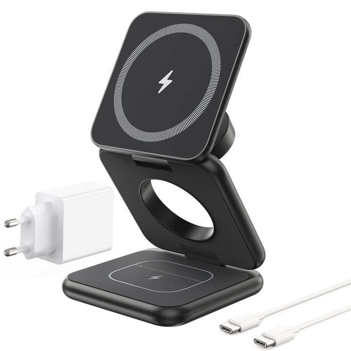 KU XIU X40 Induktive Ladestation 3 in 1 – Magnetisches Kabelloses Ladegerät, Faltbares Reiseladegerä
