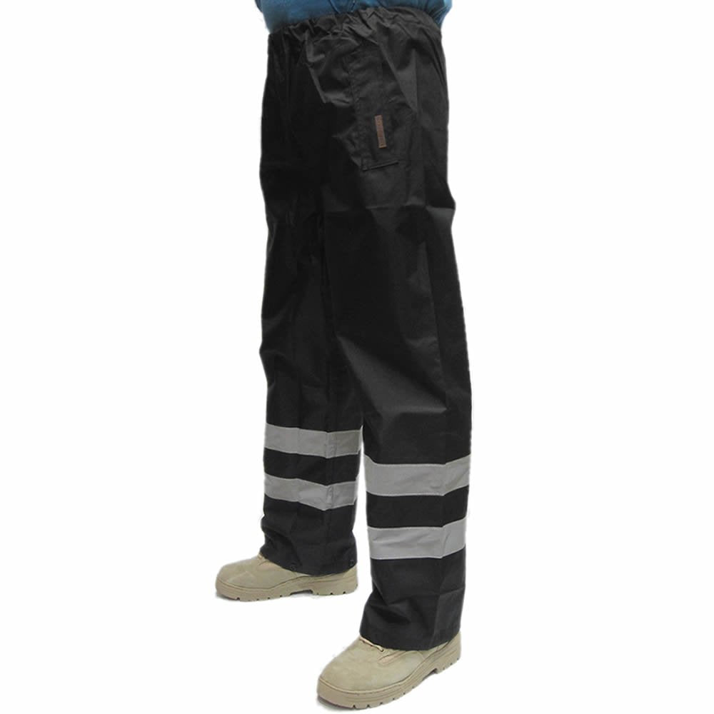 Hi Viz Schwarz Wasserdicht Regen über Hose High Vis Sichtbarkeit Gummizug Hose Herren 4XL Schwarz, 4