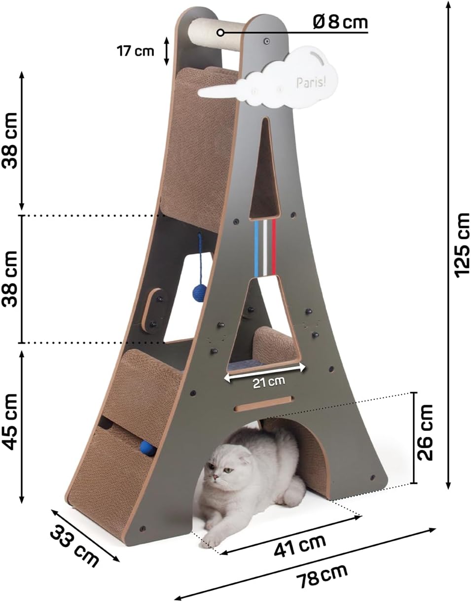 CanadianCat Company | Design-Kratzmöbel Eiffelturm | Kratzbaum, Kletterturm | 78 x 33 x 125 cm