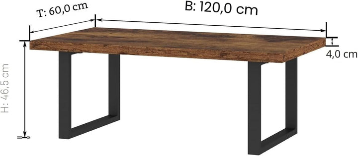 IBF Ländliches Braun Wohnzimmertisch für Couch Schlichter industrieller rechteckiger Couchtisch mode