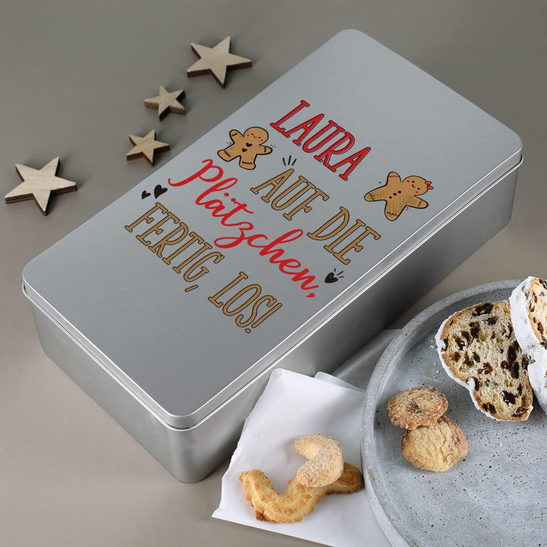 Herz & Heim® Blechdose als Geschenkverpackung für Stollen oder Plätzchen - 32,5 cm x 7,6 cm x 16 cm