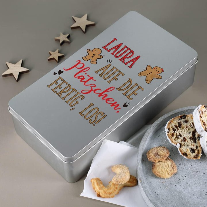 Herz & Heim® Blechdose als Geschenkverpackung für Stollen oder Plätzchen - 32,5 cm x 7,6 cm x 16 cm