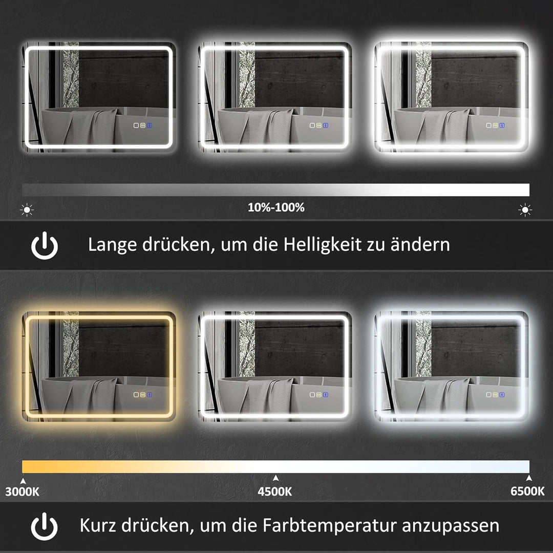 HOMCOM Badspiegel mit Beleuchtung 50x70 cm LED Spiegel Wandspiegel mit Bluetooth-Musikfunktion Touch