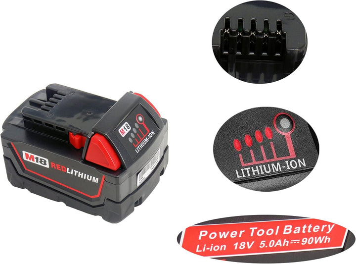 CYDZ® 2 Stück 18V 5.0Ah Akku für Milwaukee M18 48-11-1828 48-11-1840 C18B M18BX Li18 M18B4 M18 XC mi