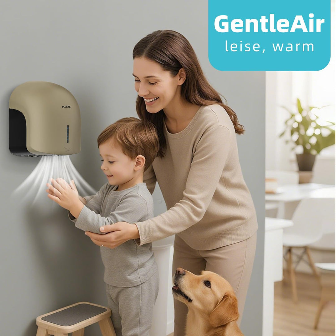 AIKE GentleAir Warmluft Handtrockner, Leise für Zuhause & Bäder, AC220V-240V, Düne Gelb, Düne Gelb