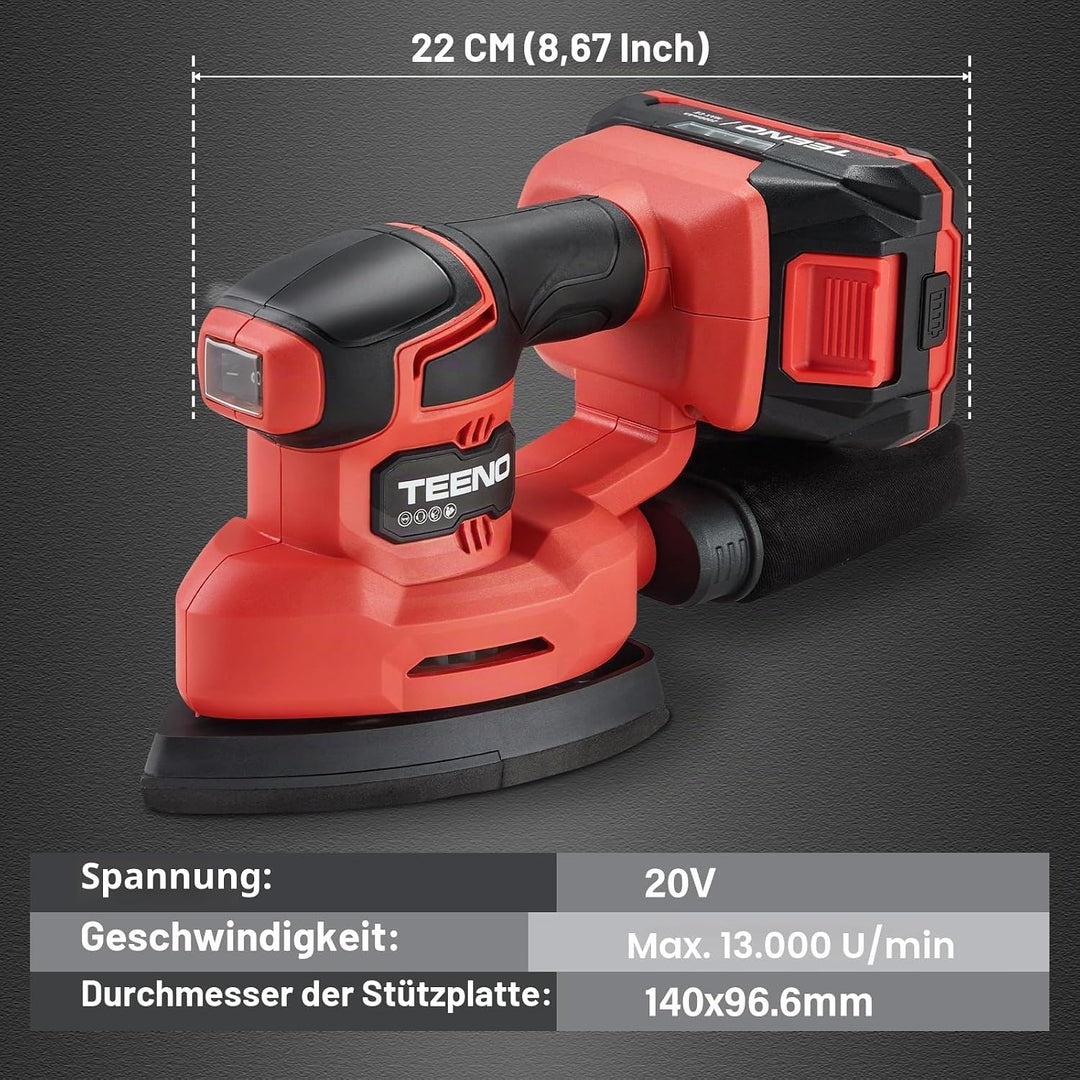 TEENO Akku-Schleifmaschine 3-in-1, 20 V, Delta-Schleifer mit 2 A Akku, 13000 U/min, Detailschleifer