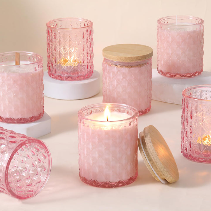 LETINE 6 Stück Kerzengläser, 200ml Rosa Kerzengläser mit Deckel, Kerzengläser zum Befüllen, Kerzengl
