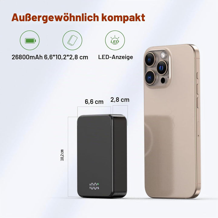 Magnetische Wireless Power Bank, 26800mAh schnelles tragbares Ladegerät, USB C in&amp;Out Telefon-Akku-P