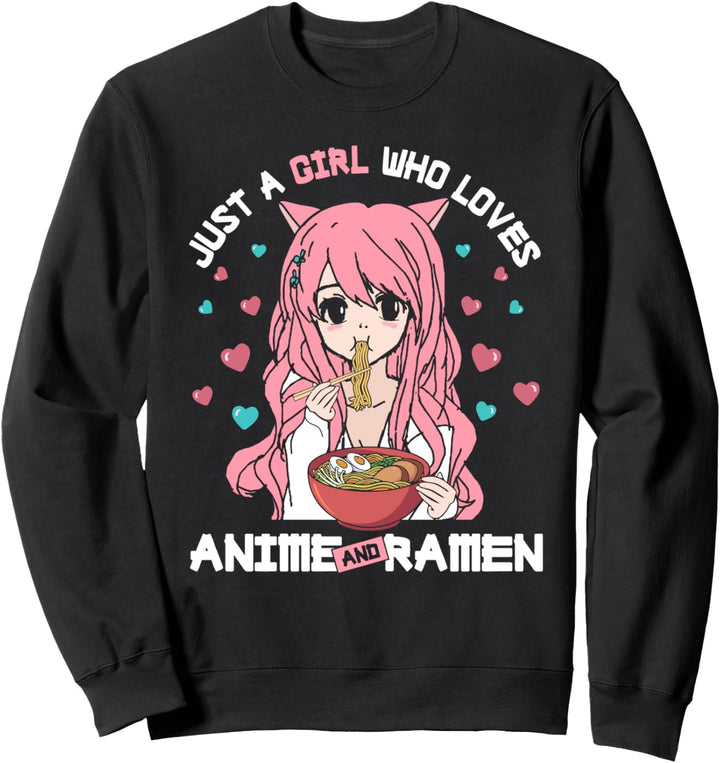 Just A Girl Who Loves Anime and Ramen Bowl Pink Hair Noodles Sweatshirt