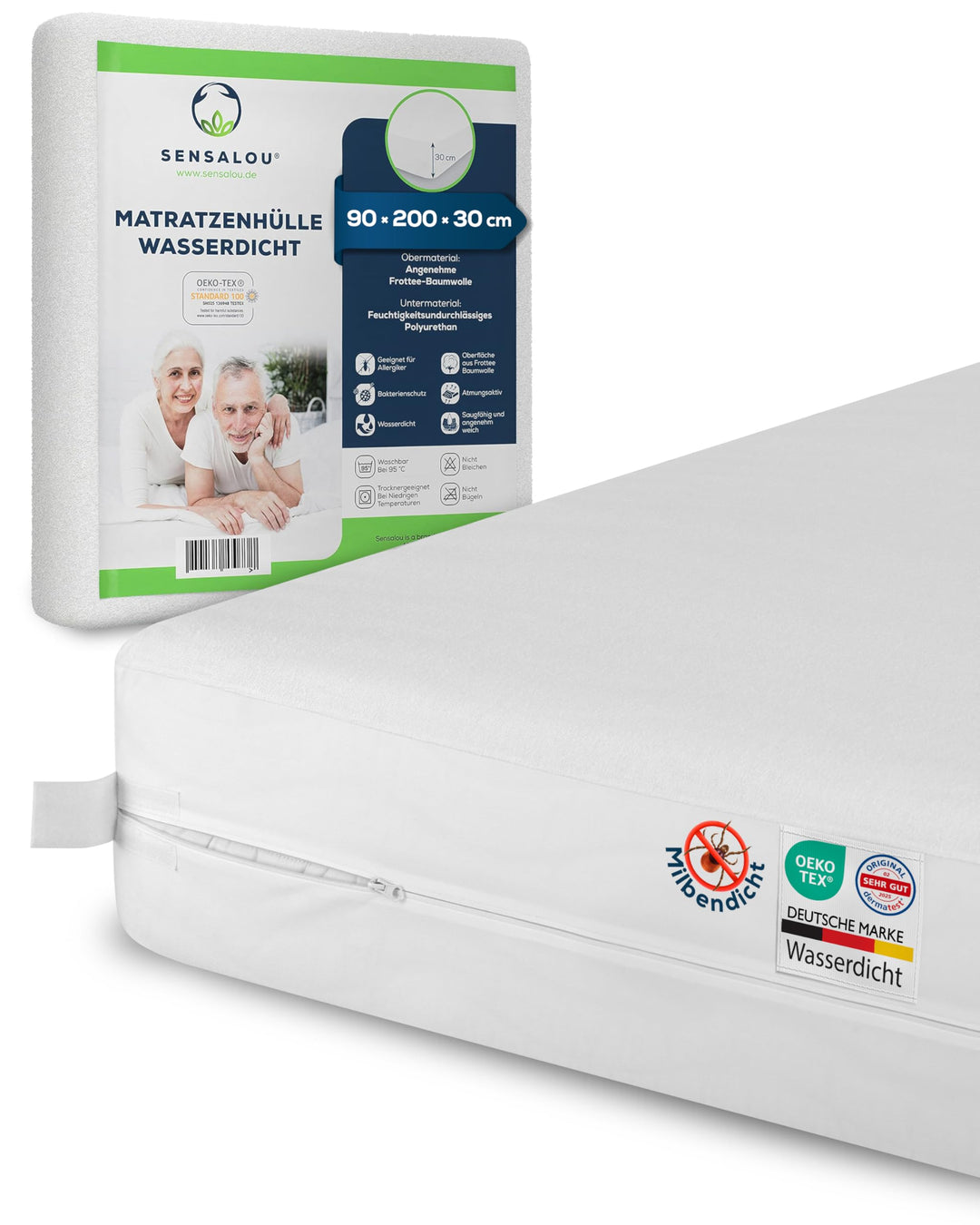 Sensalou Matratzenbezug Reissverschluss Encasing für Allergiker - 90 x 200 cm 1 90 x 200 x 30 cm, 1