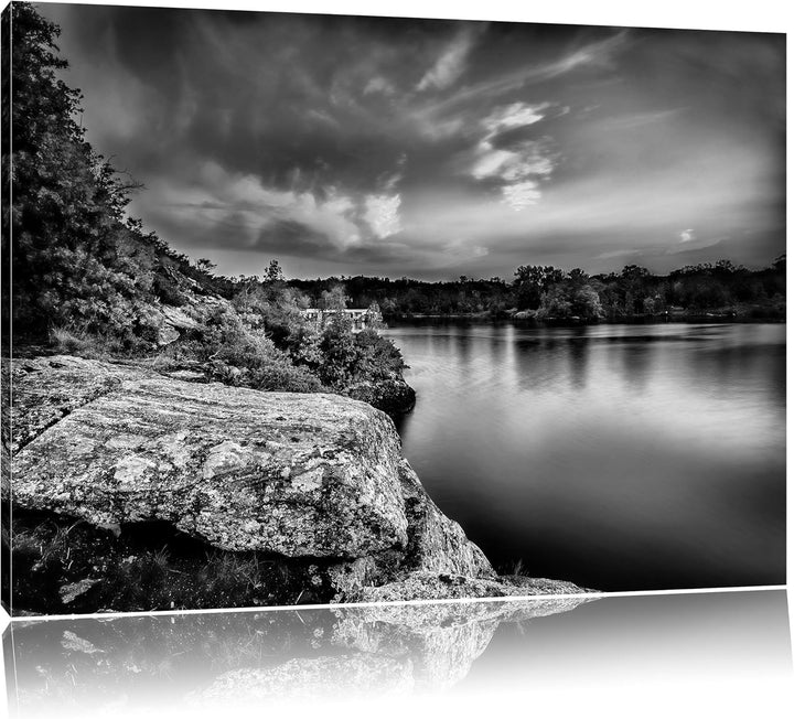 Pixxprint Lila Seelandschaft / 100x70cm Leinwandbild bespannt auf Holzrahmen/Wandbild Kunstdruck Dek