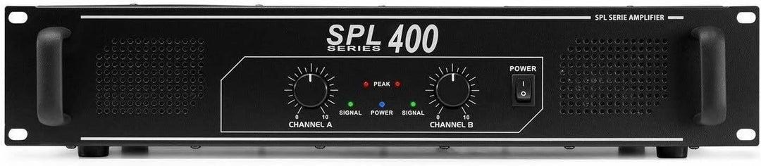 SkyTec SPL400 PA Verstärker Endstufe 400 Watt, mit 3-Band-Equalizer, 3 Kanal Input, Chinch, AUX, Amp