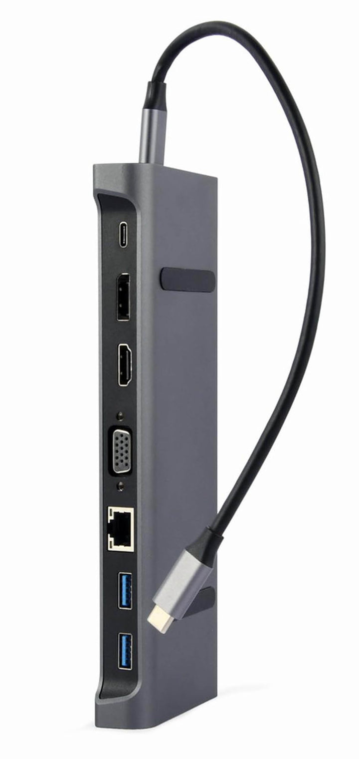 Gembird USB-C 9-in-1 Multiport Adapter – USB-Hub 3.2, HDMI, DisplayPort, VGA, PD-Ladung, LAN, Audio