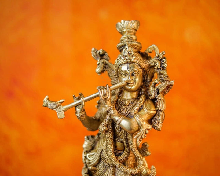 SHIVAJI ARTS Messing Krishna Statue 36CM Herr Krishna Statue Hindugott Gopal ji Statue Liebe Gott Kr