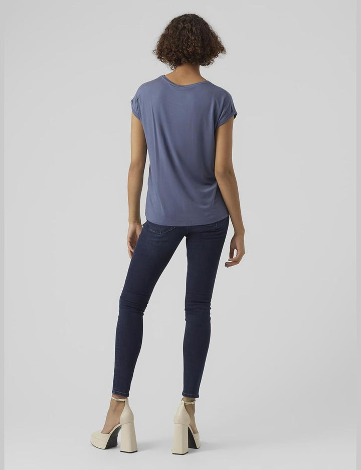 VERO Moda Damen Vmava Plain Ss Top Gajrs Noos T-Shirt M China Blue, M China Blue