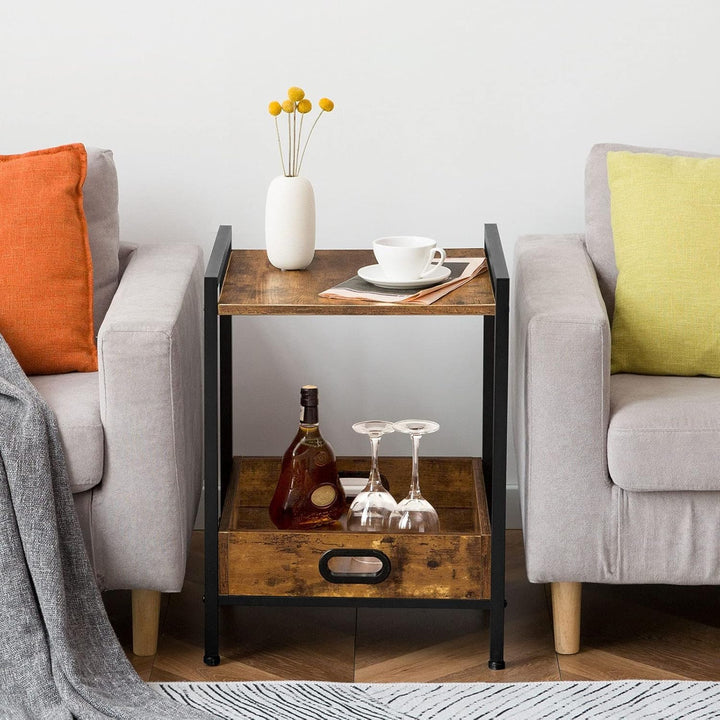 HOOBRO Beistelltisch, Sofatisch mit herausnehmbarem Tablett, Nachttisch mit offenen Regalen, Snack-T