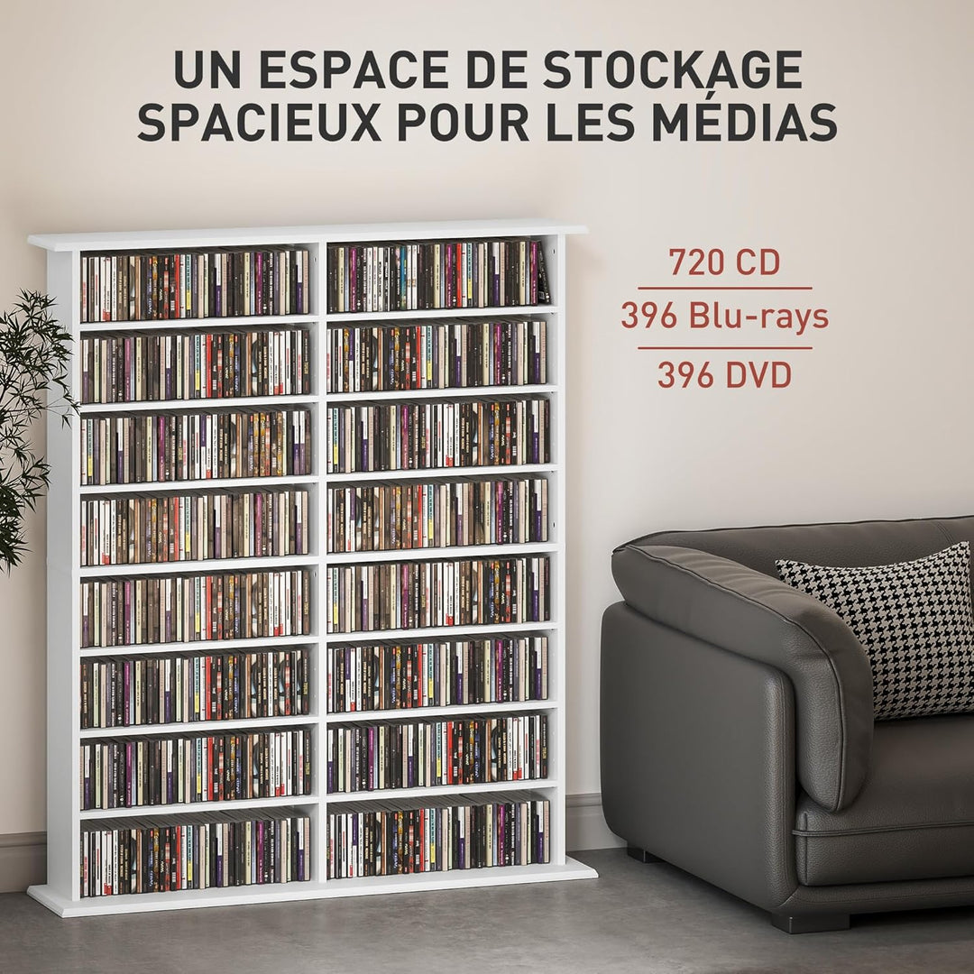 HOMCOM CD- und DVD-Aufbewahrung, Multimedia-Aufbewahrungsmöbel mit 16 Fächern und 12 verstellbaren R