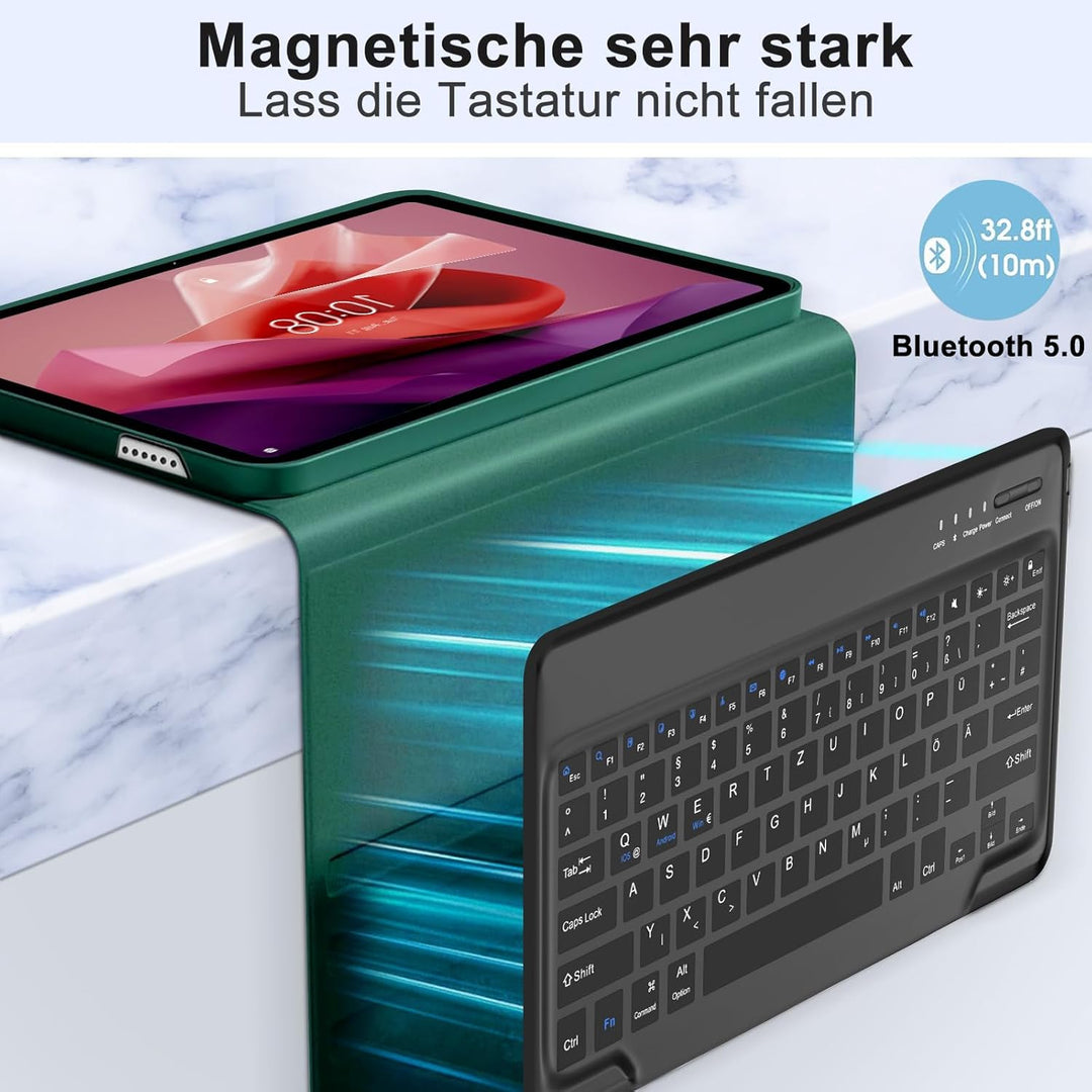 Hülle mit Tastatur für Lenovo Tab P12 12,7" (2023 TB370FU) - Deutsche QWERTZ Tastatur, Bluetooth 5.0