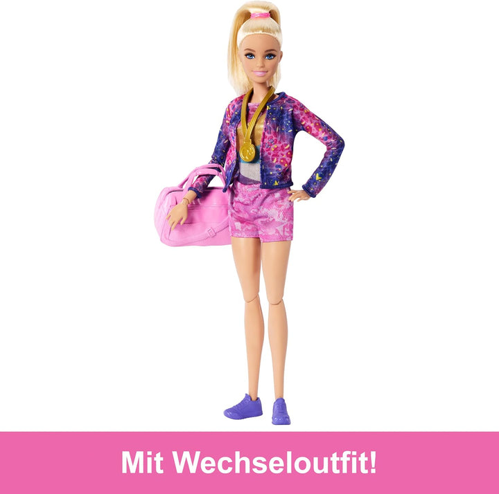 BARBIE Turnspass -Spielset mit Schwebebalken und über 10 thematisch passenden Teilen für siegreiche