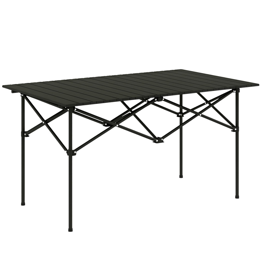 Outsunny Campingtisch Klapptisch mit Aufrollbare Tischplatte X-Rahmen Gartentisch aus Aluminium leic
