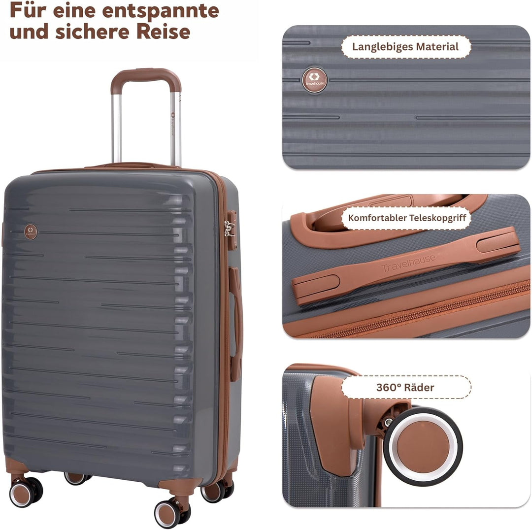 Travelhouse Ascona Premium Gepäck-Set 5-teilig – Edles ABS Polycarbonat Hartschalen-Kofferset mit TS