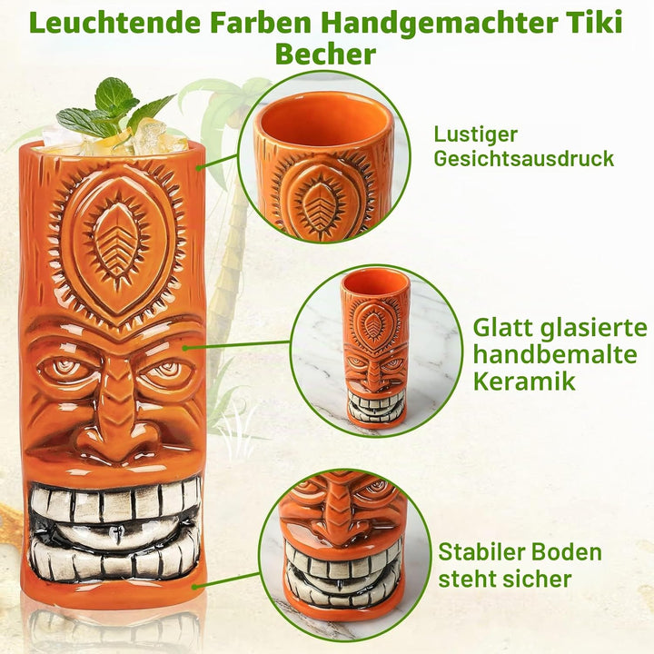 SuproBarware Tiki Tassen Set von 12 - Grosse Cocktail Tiki Gläser Hawaii Party Niedlich Exotische Co