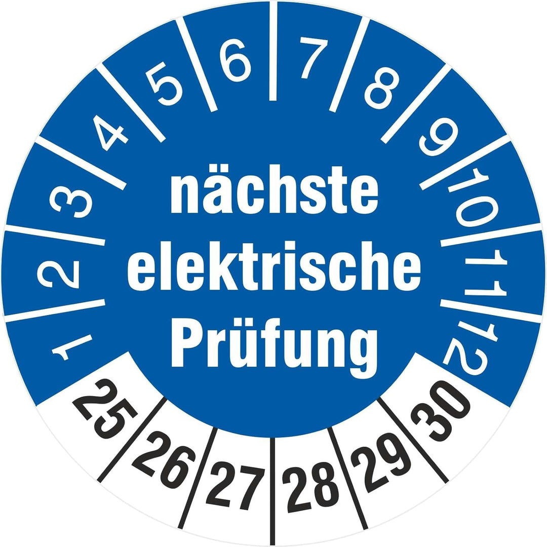 2500 Prüfplaketten 30 mm nächste elektrische Prüfung 2025-2030 Prüfetiketten