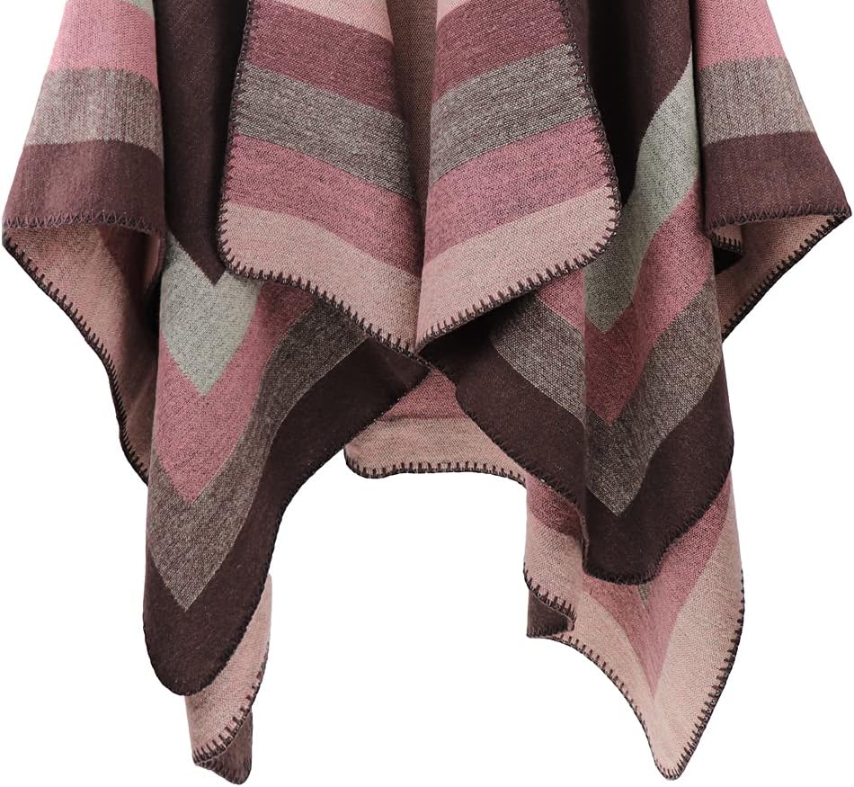 Shmily Girl - Damen Poncho Habe Gestrickt Überdimensionalen Decke Kap-Schal Streifen / Kaffee, Strei