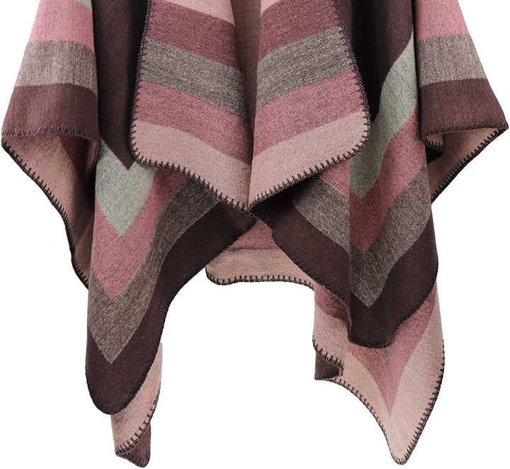 Shmily Girl - Damen Poncho Habe Gestrickt Überdimensionalen Decke Kap-Schal Streifen / Kaffee, Strei