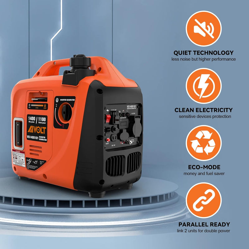 AIVOLT Inverter Stromerzeuger 1400 Watt Notstromaggregat Benzin leise Stromaggregat für Campen, Fest