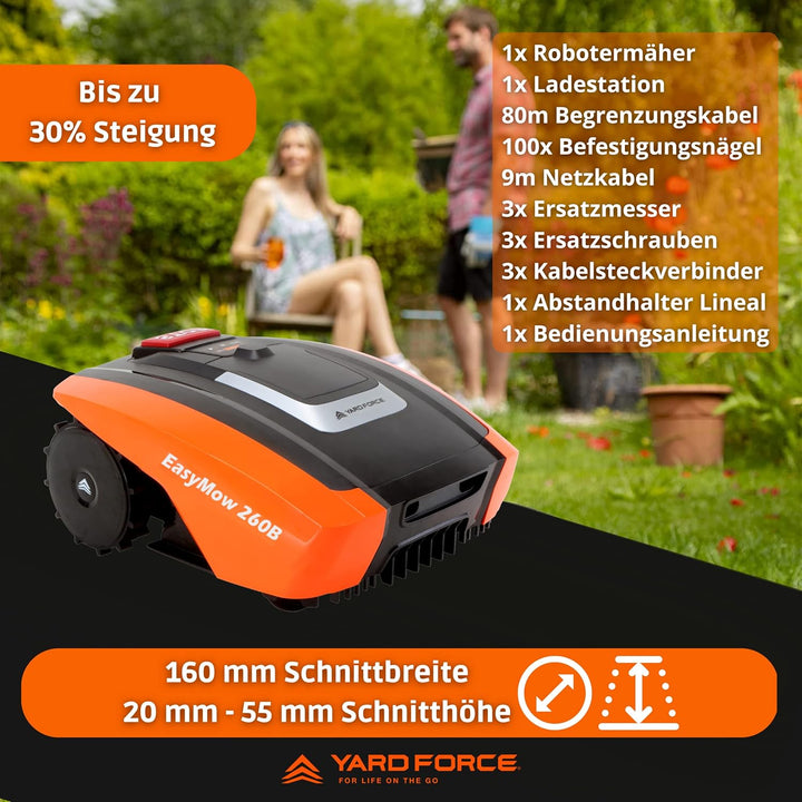 YARD FORCE Mähroboter EasyMow 260B bis zu 260 qm - Selbstfahrender Rasenmähroboter, einfache Bedienu