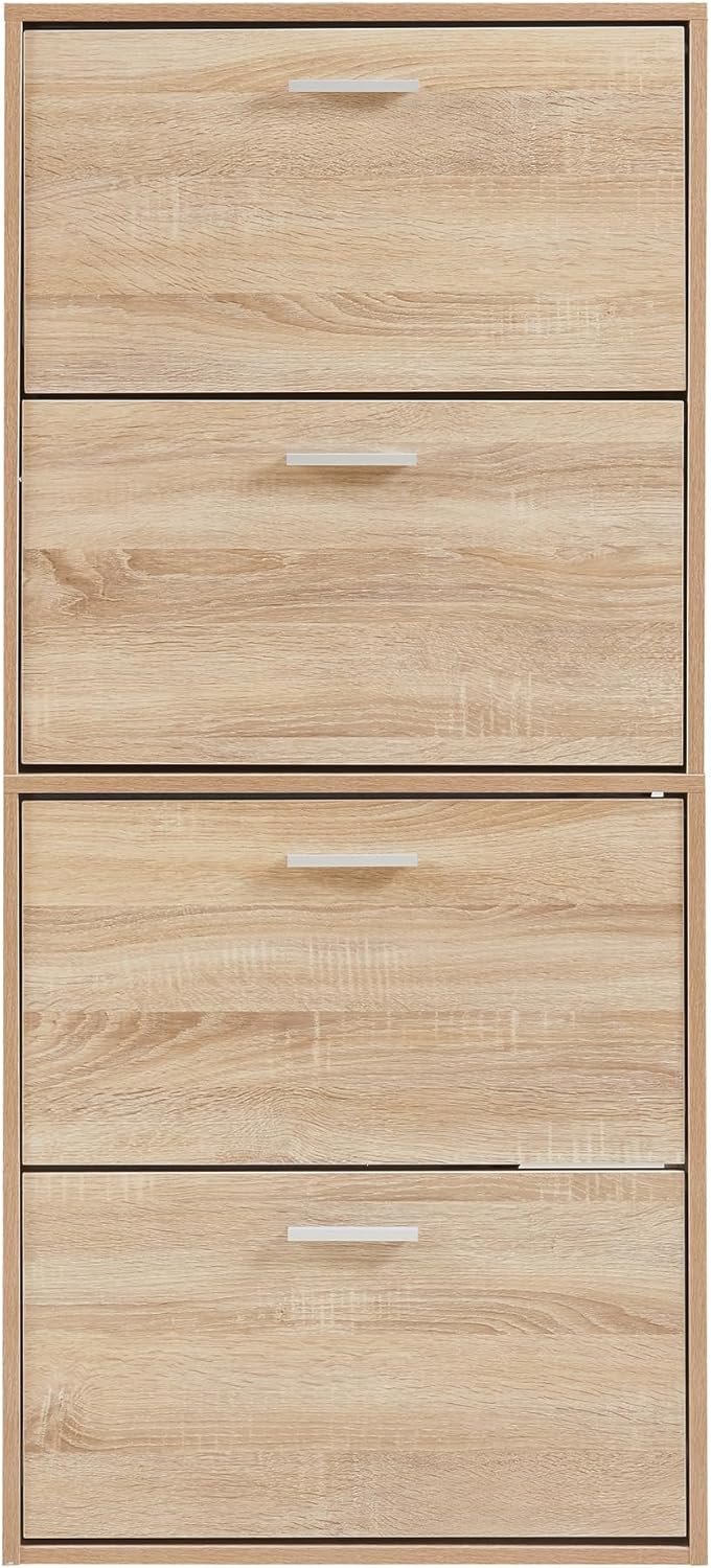 [en.casa] Schuhschrank Sykkylven Schuhkipper mit 4 Klappen Schuhkommode für 16 Paar Schuhe 134 x 60