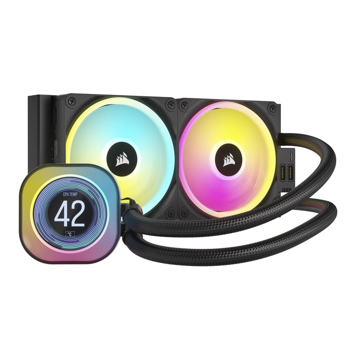 CORSAIR iCUE LINK H100i LCD-Flüssig-CPU-Kühler - 240mm AIO - QX120 RGB-Lüfter - 2,1" IPS-LCD-Bildsch