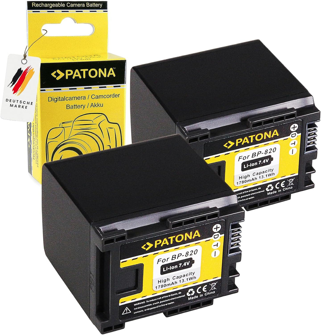 PATONA 2X Akku BP-820 Kompatibel mit Canon HF-G30 XA20 XA25 LEGRIA HF M300 M400 S1400 2x Batterie, 2