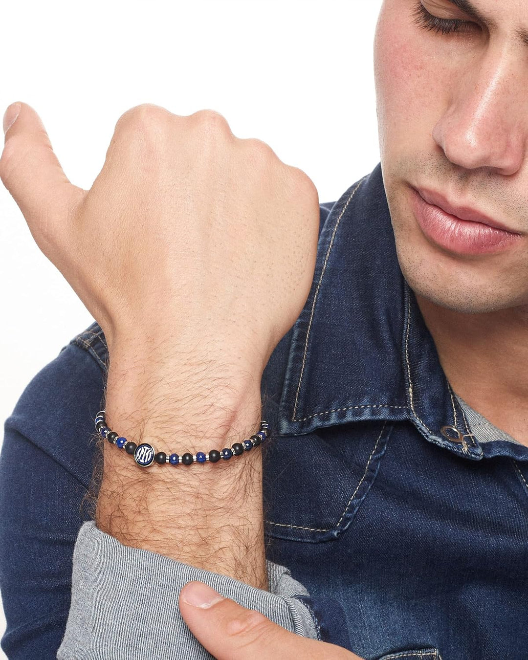 F.C. Internazionale Armband Edelstahl Steine, Herren, Schwarz Blau Stahl, Taglia Unica, Stein, Kein