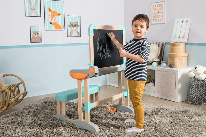 Smoby - Holzschreibtisch 2-in-1 - Zusammenklappbar, Schreibtisch und Kreativtafel, viel Zubehör, aus