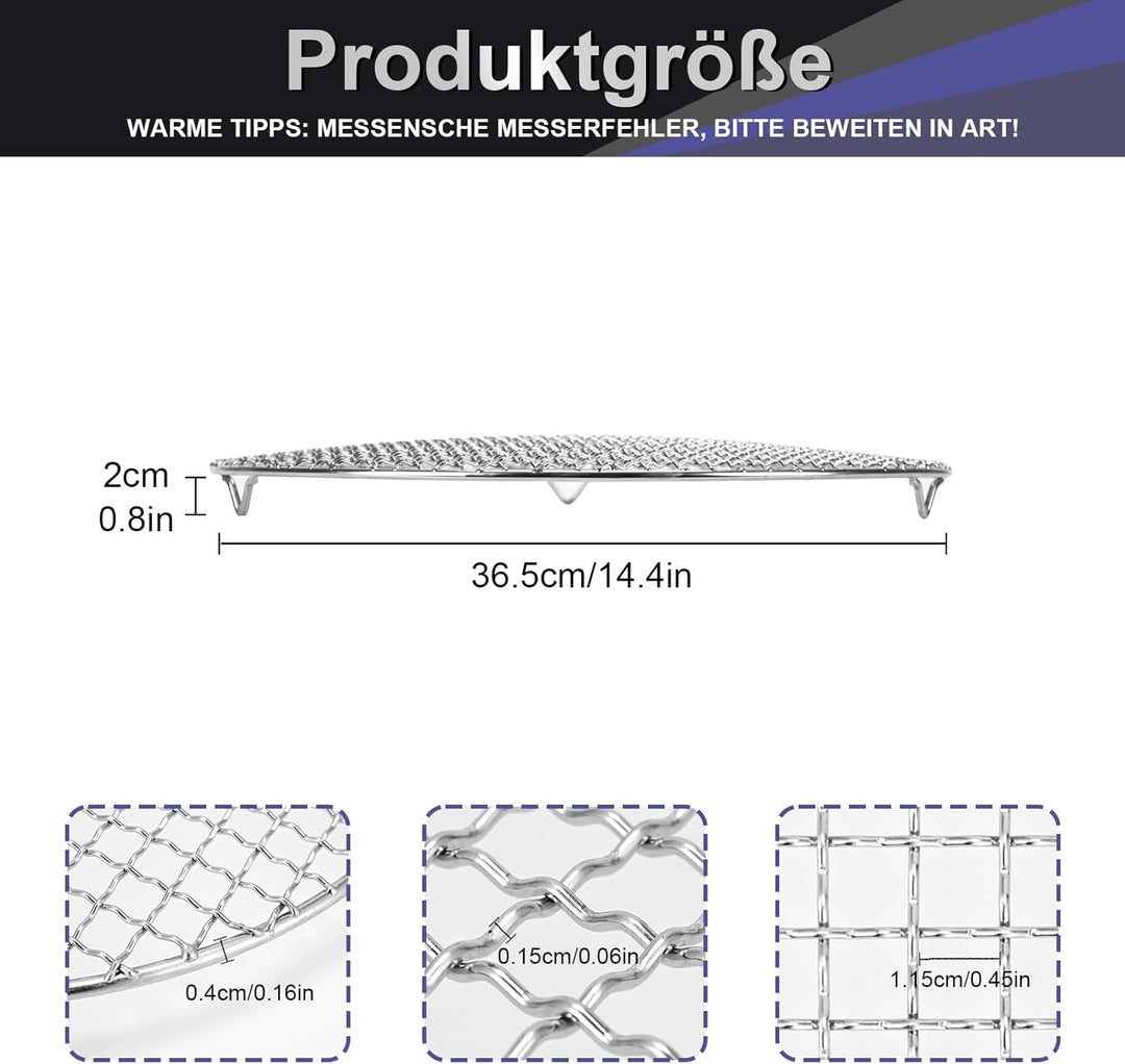 Edelstahl Grillrost Rund Mit 2cm Füssen Ø10-42.5cm - Universelles Kochgitter Für Heissluftfritteusen