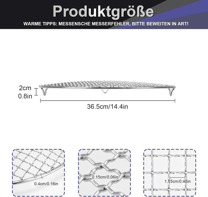 Edelstahl Grillrost Rund Mit 2cm Füssen Ø10-42.5cm - Universelles Kochgitter Für Heissluftfritteusen