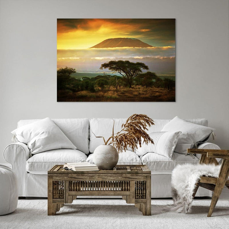 Bilder auf Leinwand 100x70cm Leinwandbild Safari Tierwelt Berg Kenia Gross Wanddeko Bild Schlafzimme