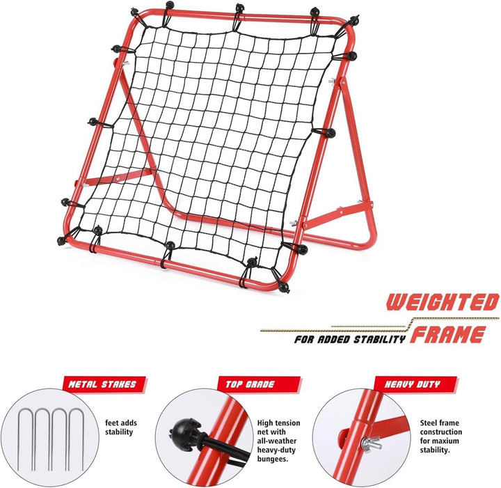 Fussball Rebound Netz Rebounder Faltbar Sports Prellwand aus Stahlrahmen Rot, 62cm x 62cm