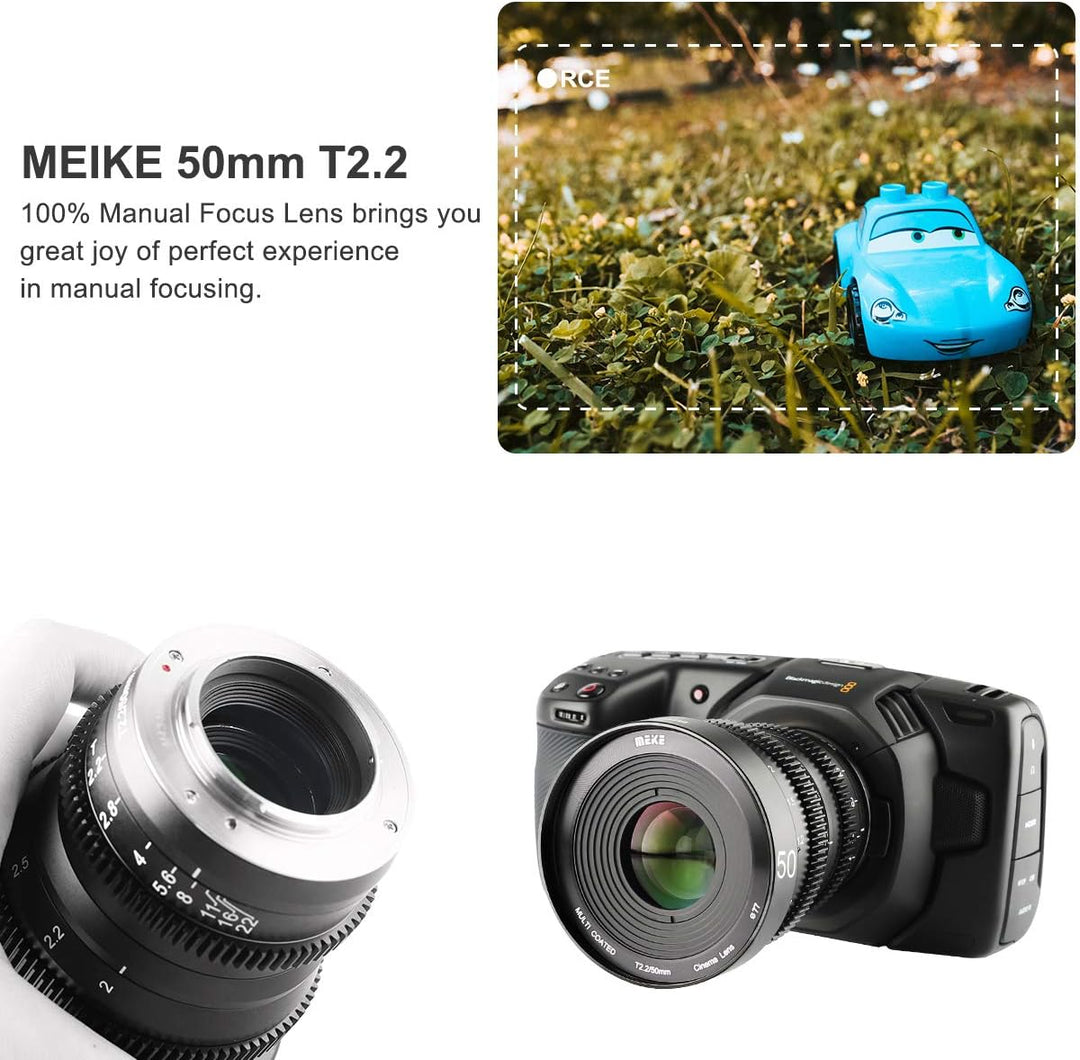 MEKE 50 mm T2.2 grosse Blende, manueller Fokus, 4K-Cine-Objektiv für Micro-Four-Thirds-Halterung, ko