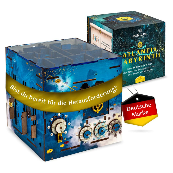INSCAPE Atlantis Labyrinth - Cluebox - Rätselbox Holz - Puzzle Box - Escape Room Spiel Erwachsene un